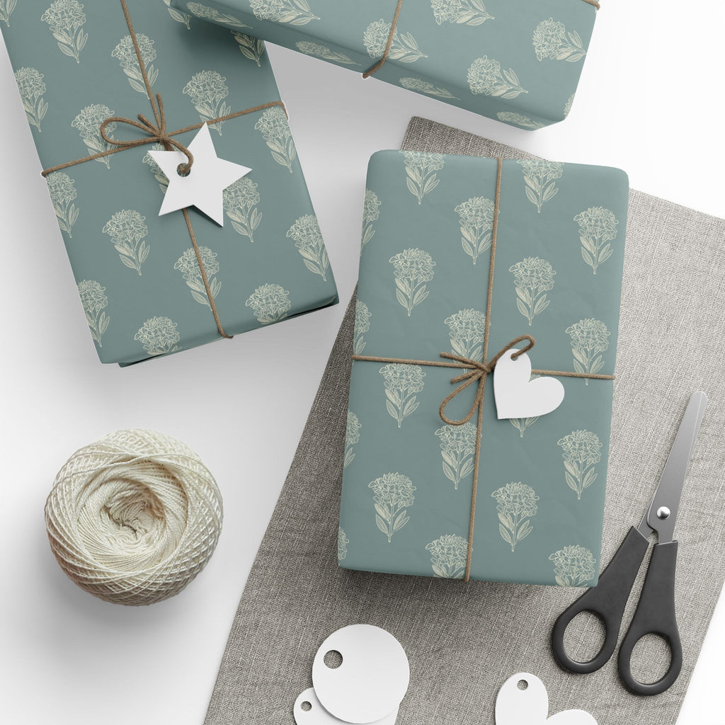 Mustard Flower on Weathered Teal Wrapping Paper Roll