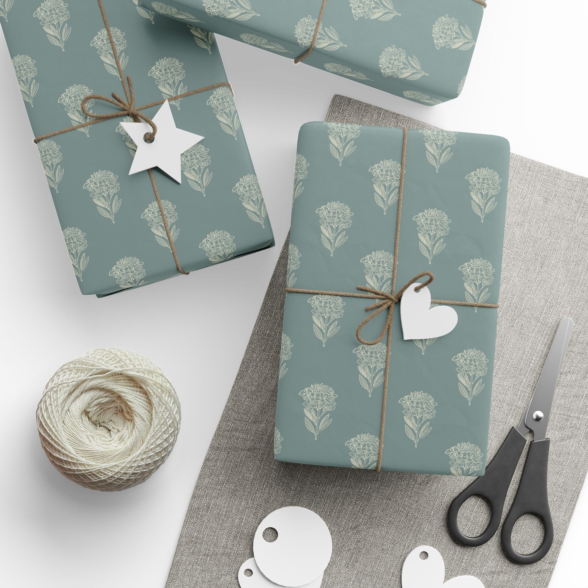 Mustard Flower on Weathered Teal Wrapping Paper Roll