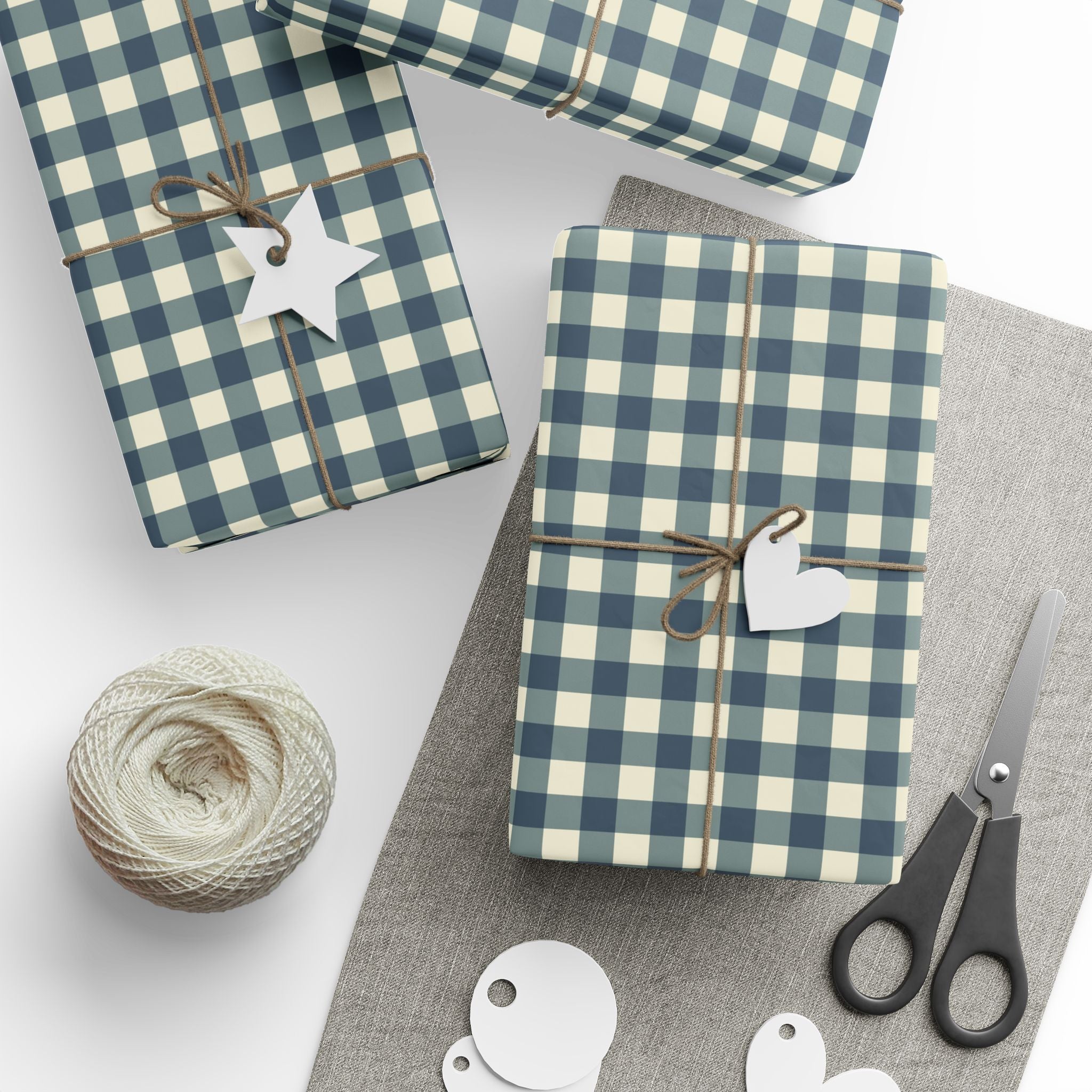 Weathered Blue Check Wrapping Paper Roll