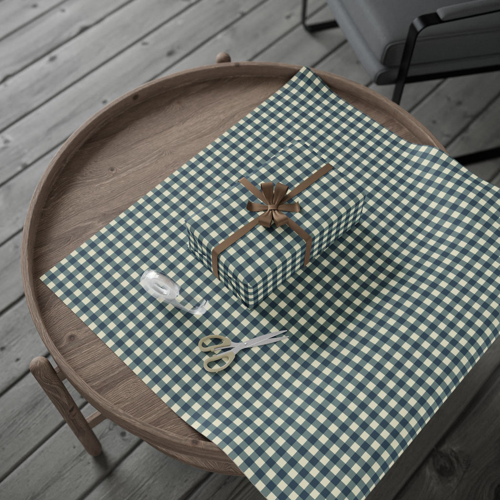 Weathered Blue Check Wrapping Paper Roll