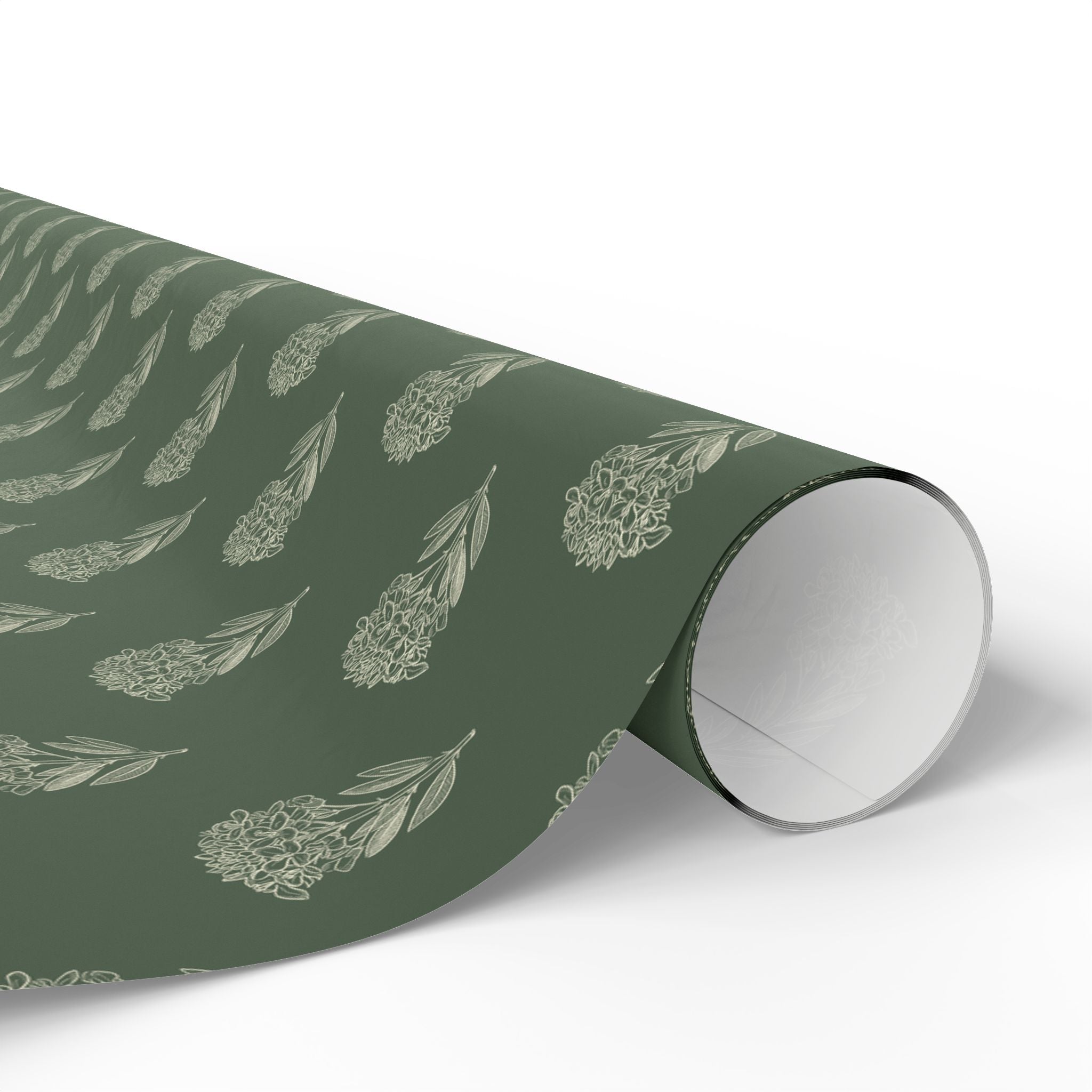 Mustard Flower on Sage Wrapping Paper Roll