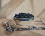 "Blueberries in a Striped Bowl" | Original 8 x 10 oil painting