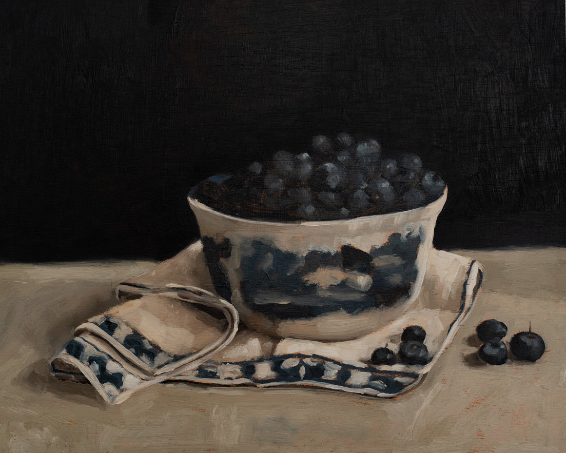 "Blueberries & Tea Towel" | 8 x 10 original oil painting