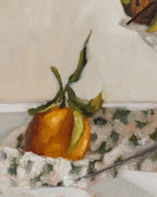 "Clementines & Block Print Towel" | 11 x 14 framed original oil painting
