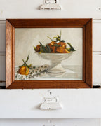 "Clementines & Block Print Towel" | 11 x 14 framed original oil painting