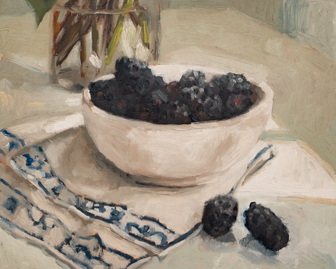 "Blackberries in Ironstone Bowl" | 8 x 10 original oil painting