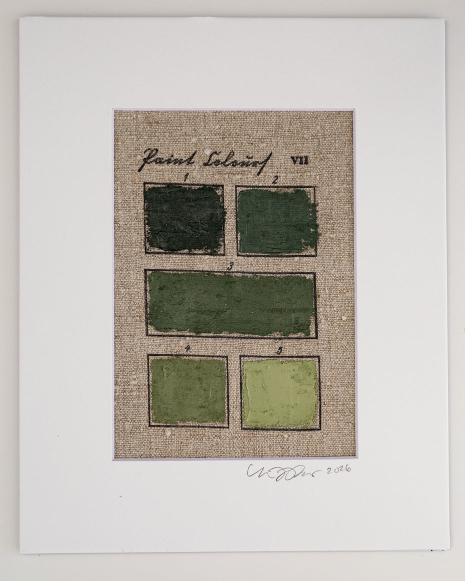 Green Five Color Study on Antique Linen