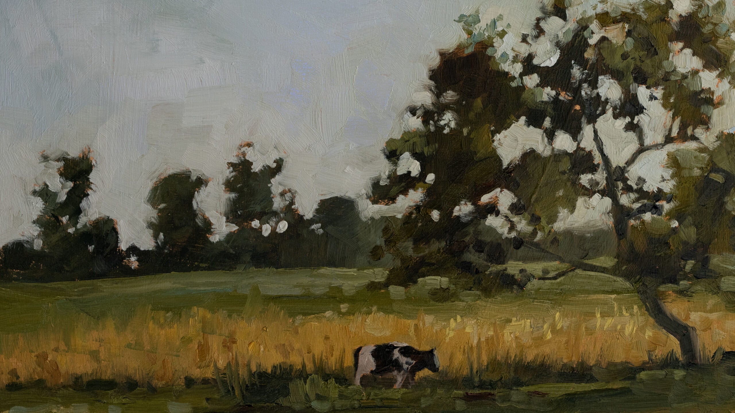 Grazing Cow with Trees